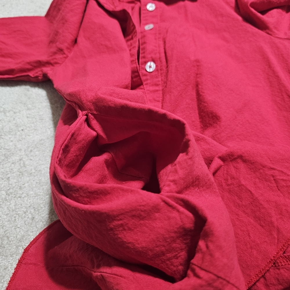 Red Cotton Ruffle Hem Button-Up Dress - Picture 5 of 8